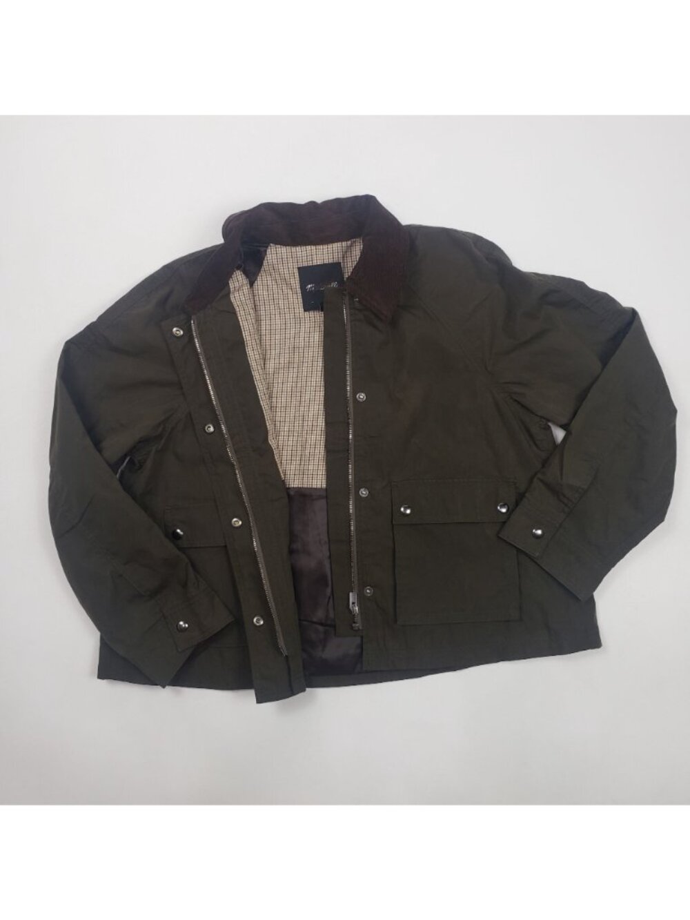 Madewell The Billie Short Jacket Corduroy Collar Women’s Medium Trench Green NWT - Picture 12 of 16